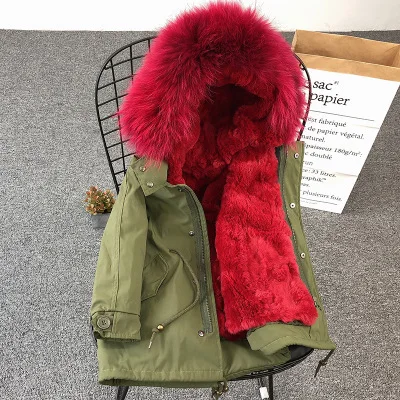 Green Red Fur Зимнее пальто с мехом для девочек Детская куртка с натуральным кроличьим мехом теплые парки куртка с натуральным мехом енота для мальчиков и девочек Размер 110-170, TZ204 - Цвет: Green Red Fur