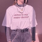 Летние модные топы; Рубашка для девочек с рисунком сатаны и Мой сахар; Tumblr; Эстетическая одежда; Повседневная Уличная футболка в стиле Харадзюку для малышей