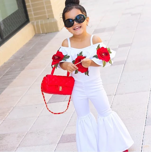 

Kids Baby Girls fashion red rose Floral ruffle Romper JumpsuitsTrousers Outfit Clothes kid baby girl clothing