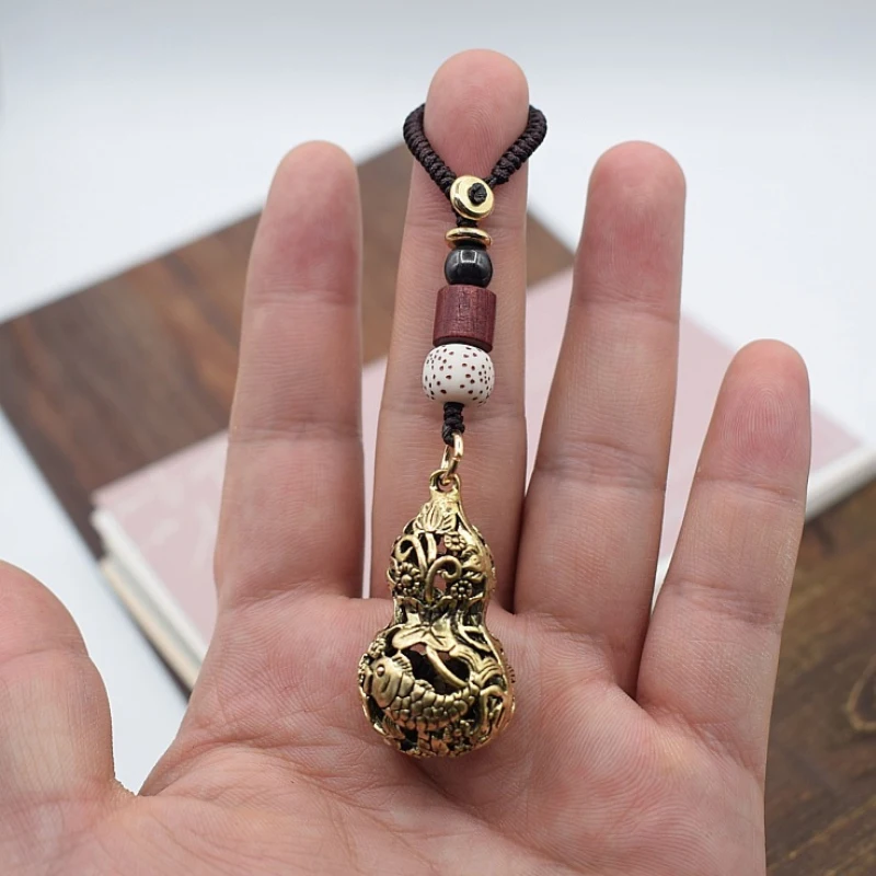 

Vintage Brass Money Bag Keychain Pendant Handmade Rope Lucky Feng Shui Hanging Jewelry Ancient Five Emperors Coins Car Key Chain