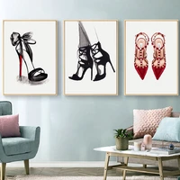 fashion high heeled shoes illustration posters and prints vogue pictures modern wall art canvas painting room decor girls gift
