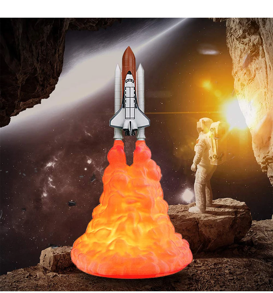 USB перезаряжаемая 3D печать Лунная лампа ракета космический челнок лампа Настольные лампы для гостиной спальни прикроватный домашний декор