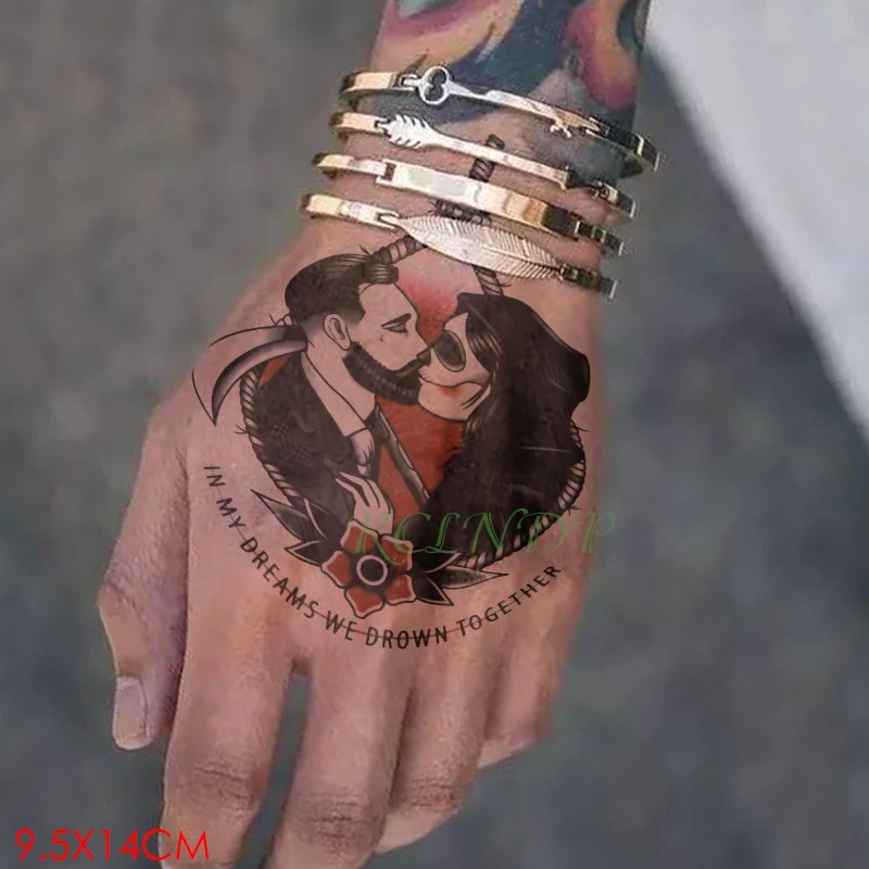 

Водостойкая Временная тату-наклейка kiss couple grim reaper, флэш-тату, тату на руку для девочек, женщин и мужчин