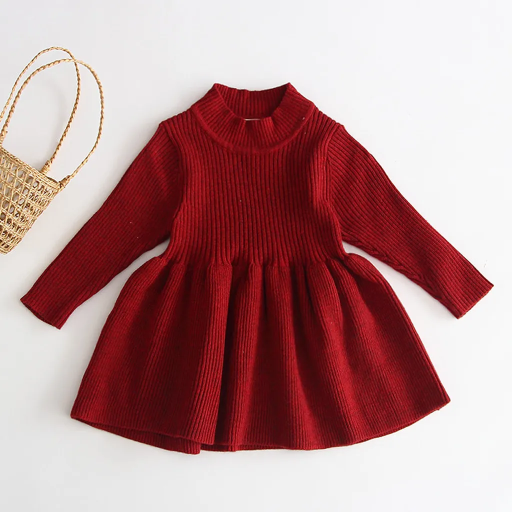Однотонное теплое платье свитер для маленьких девочек вязаные крючком платья