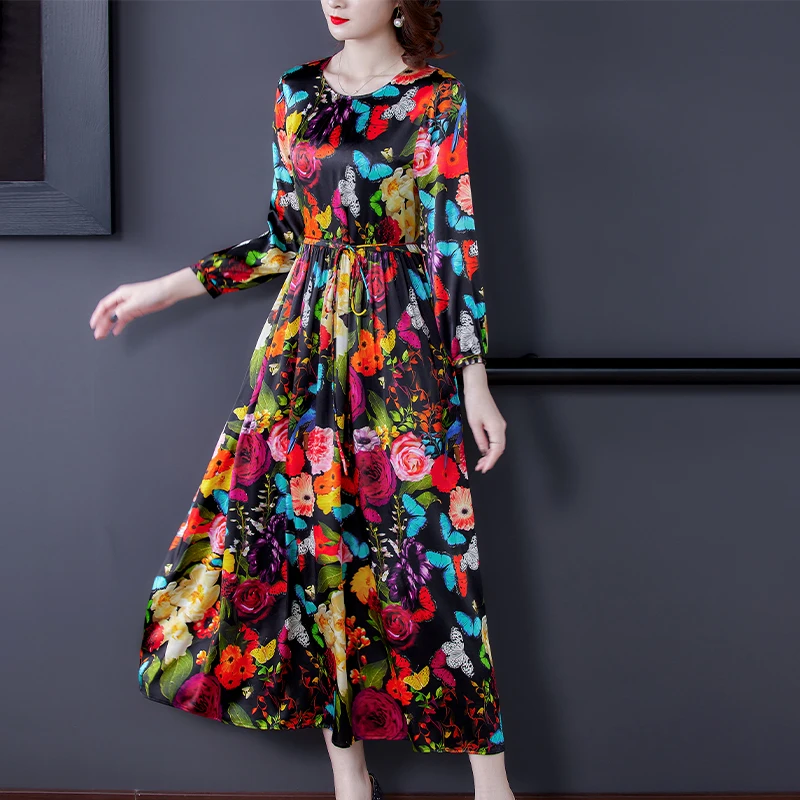 Женское винтажное платье-миди из шелка Mulberry, свободного покроя, 4XL