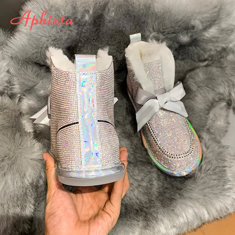 Женские зимние ботинки с блестящими стразами Aphixta теплые замшевые плюшевой