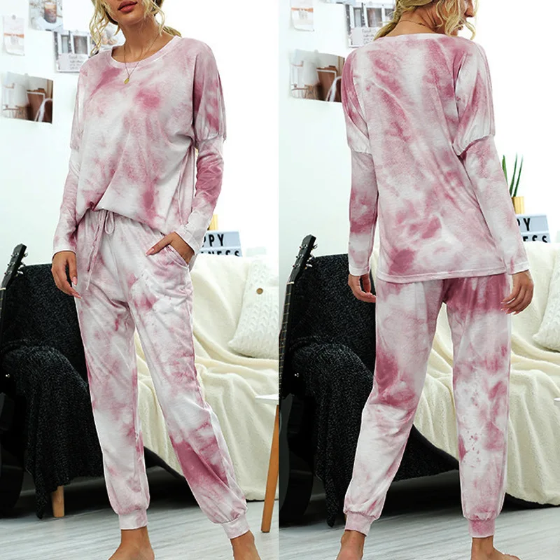 

2020 Autumn Tie Dye Pajama Set Women Sleep Wear Sleepwear Set Women's Pajamas Set Lounge Wear Sleeping Set Women Nightwear