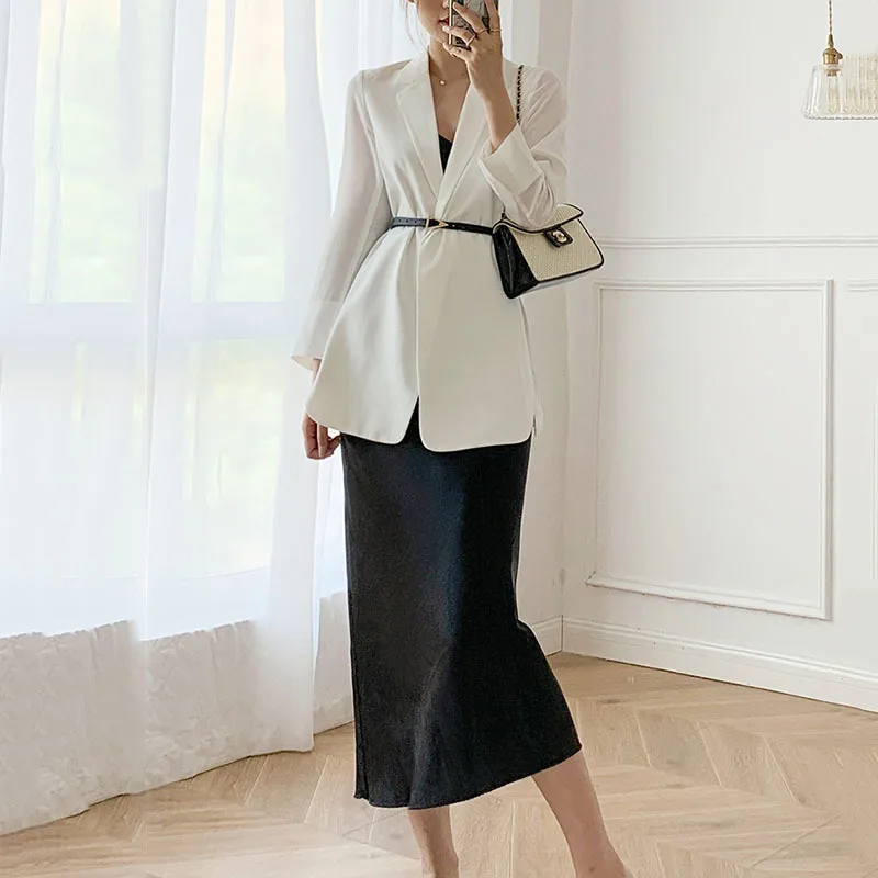 

[EAM] Women White Temperament Blazer New Lapel Three Quarter Sleeve Loose Fit Jacket Fashion Tide Spring Summer 2021 1DD7756