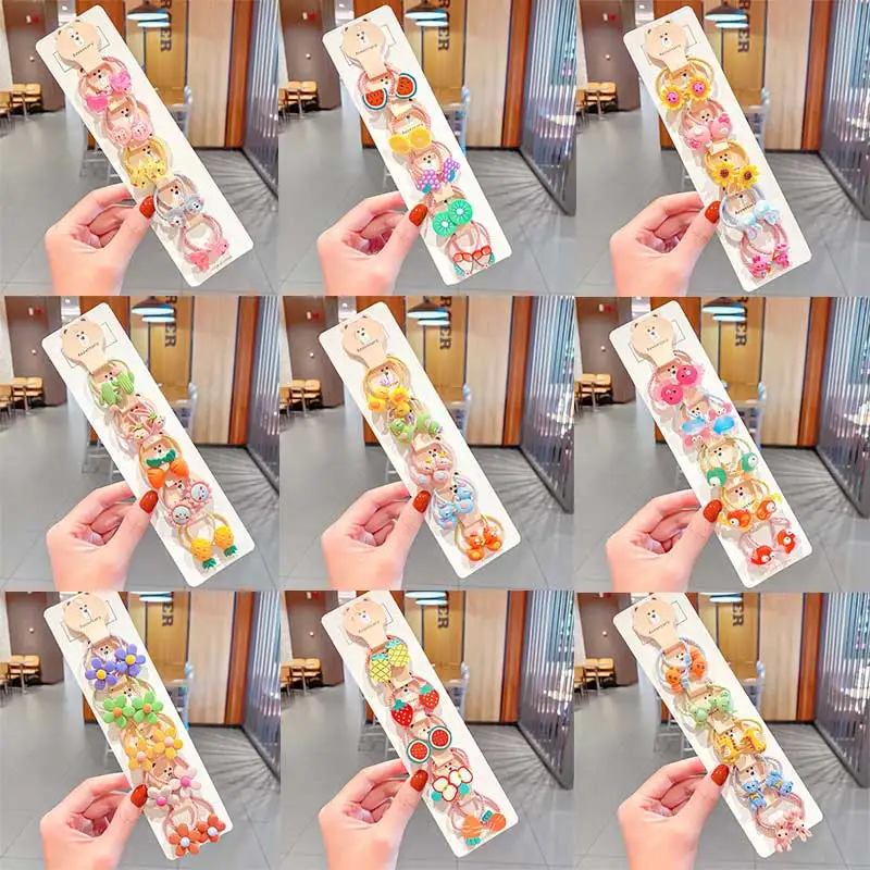 

10PCS/Set Cartoon Sweet Fruit Flower Elastic Hair Band Children Girl Rubber Hair Tie Fashion Scrunchie Headwear Hair Accessories