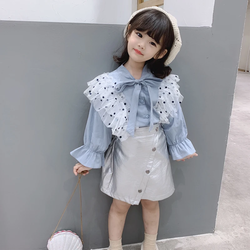 Блузка для девочек на весну и осень Детская рубашка детские топы уличная одежда