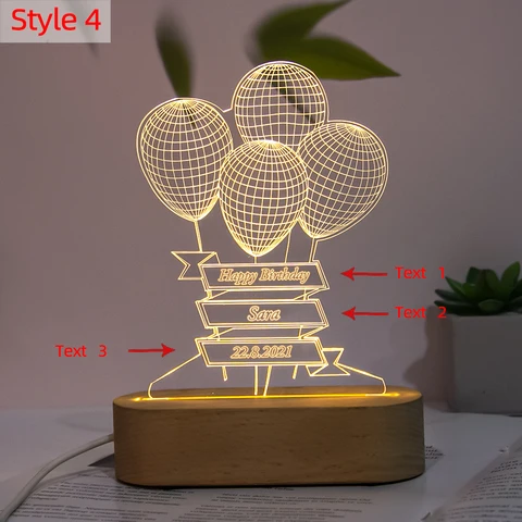 Прямая поставка, персонализированный ночник с именем и датой, 3D иллюзия, USB, светодиодсветодиодный акриловая лампа на деревянной основе, домашний декор, уникальный подарок на день матери