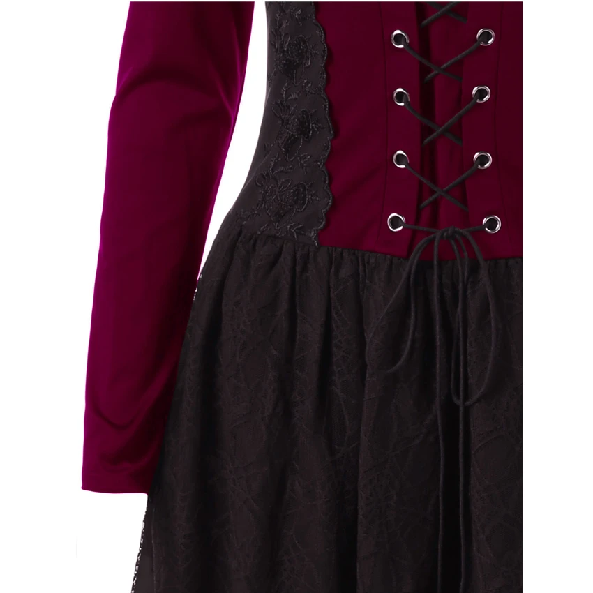 

Woman Vintage Gothic Bandage Dress Medieval Renaissance Evening Party Vestido Lace Off Shoulder Irregular Halloween Costumes