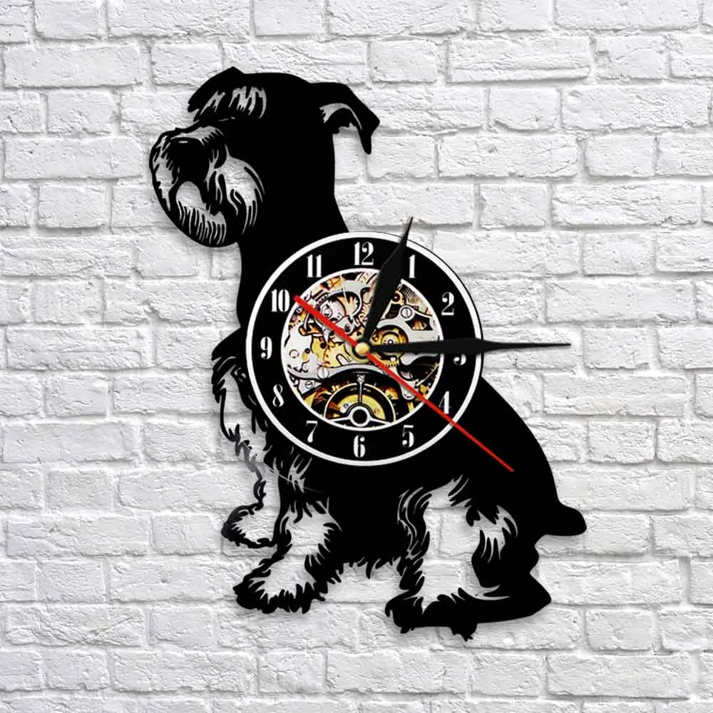 Мини Schnauzer игрушечная собака настенные часы гигантский порода виниловая запись
