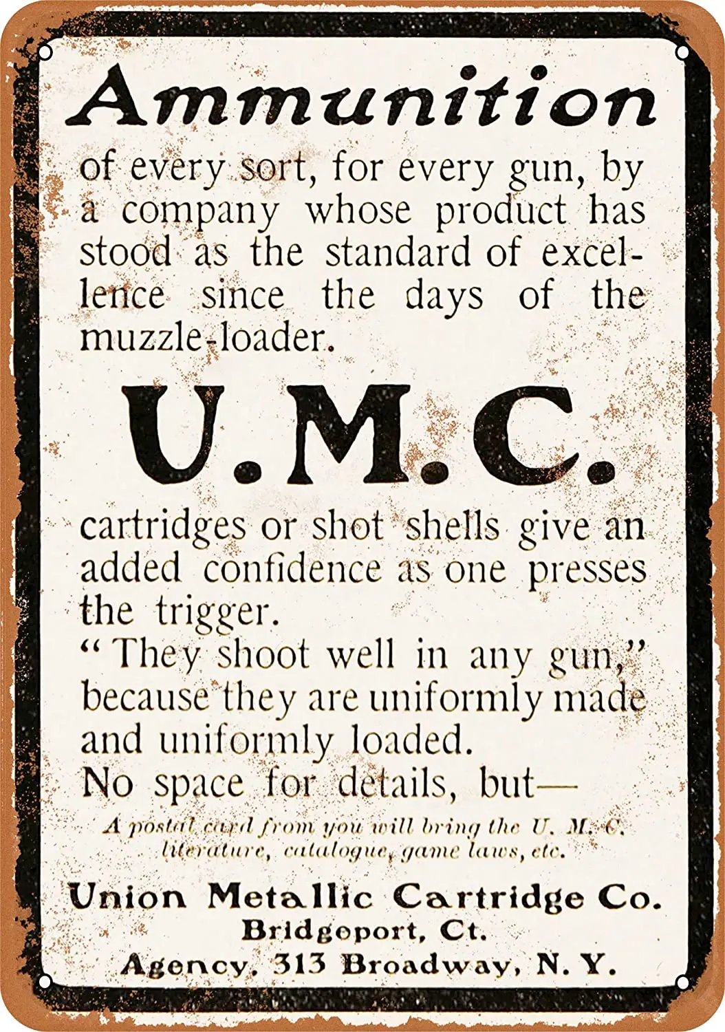 

WallColor 8*12 Metal Sign 1900 UMC Ammunition Vintage Look
