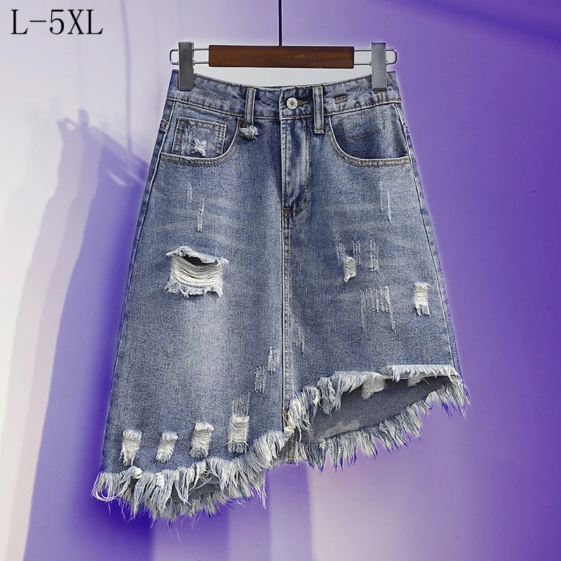

Женская летняя юбка с высокой талией размера плюс, Джинсовая юбка в Корейском стиле, свободная повседневная женская юбка, Новое поступление...