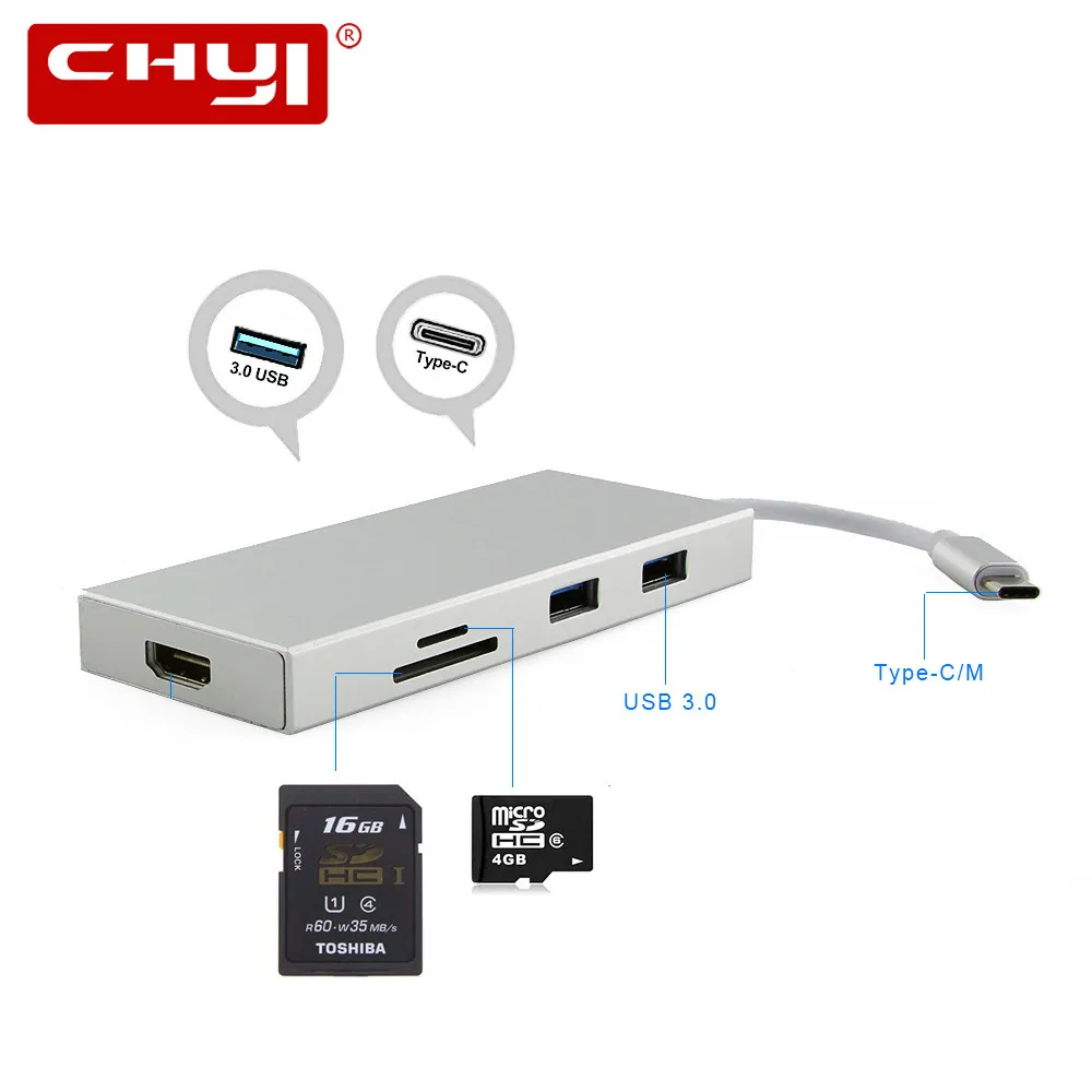 CHYI Тип C 3 1 Usb 0 концентратор HDMI-Совместимость 7 многожильный Порты USB-C жил с SD