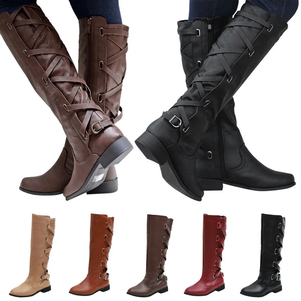Обувь; женские ботинки; zapatos de mujer; женские ботинки; зимние высокие сапоги до колена с перекрестными ремешками; Теплая обувь в ковбойском стиле