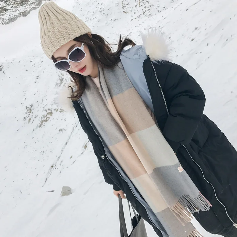 Осенне-зимний новый окрашенный кашемировый шарф из пряжи шерстяной клетчатый