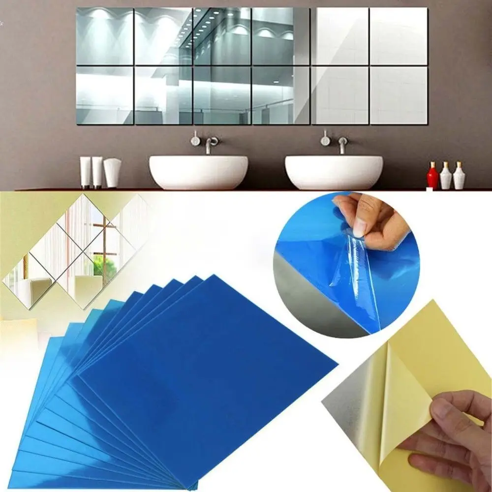 

32 Pcs Mirror Tile Wall Sticker Square Self Adhesive Room Decor Stick On Modern Art HK3