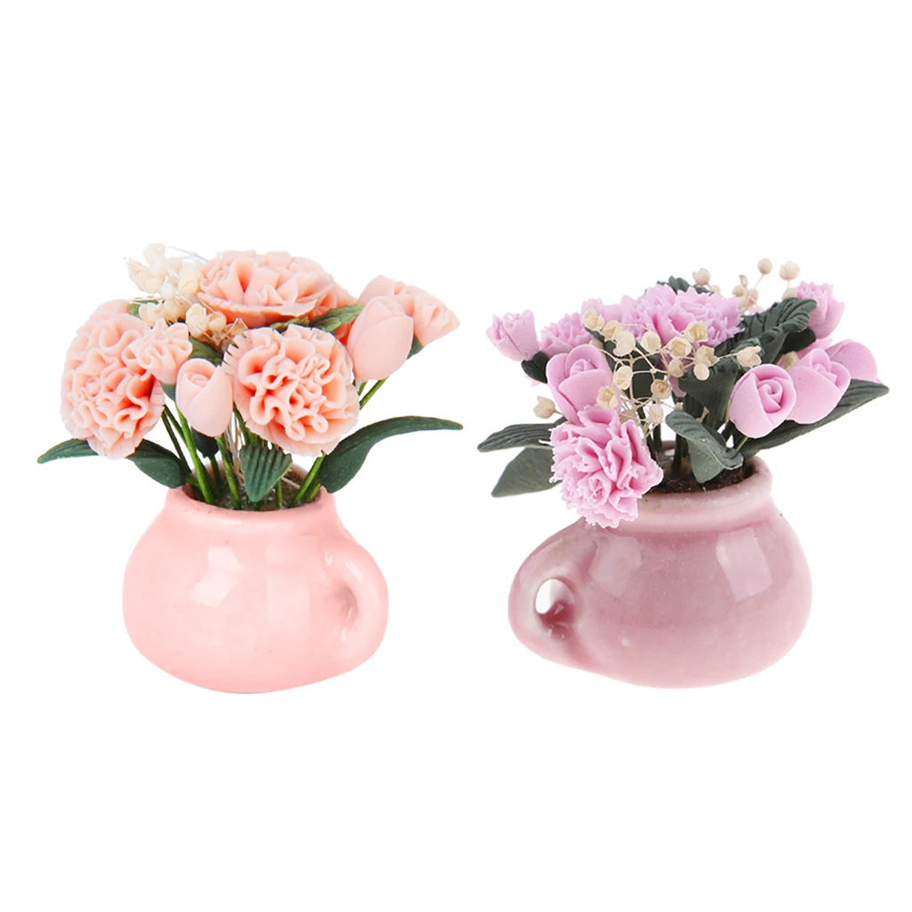 

Набор из 2 миниатюрных цветов в стеклянной вазе, кукольный домик, аксессуар для комнаты