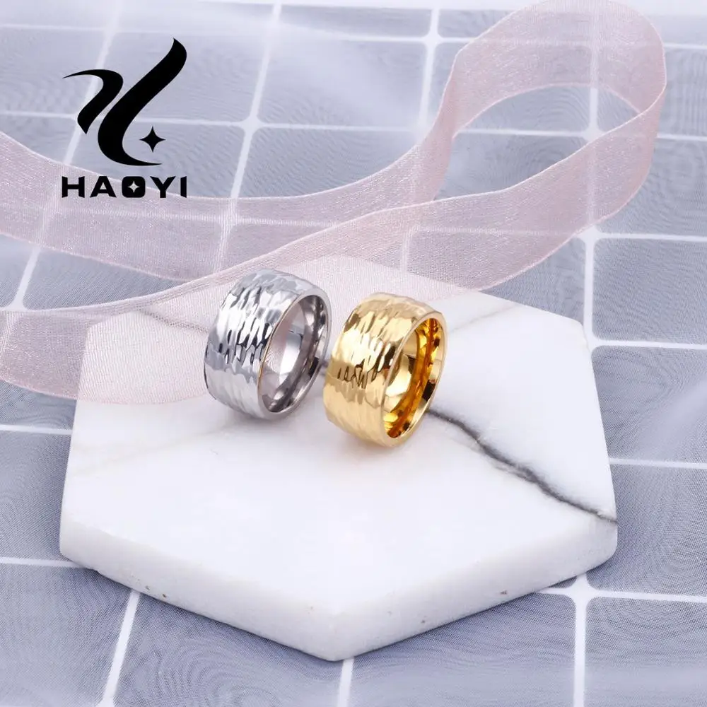 Классическое широкое кольцо HaoYi из нержавеющей стали 10 мм золотистого и