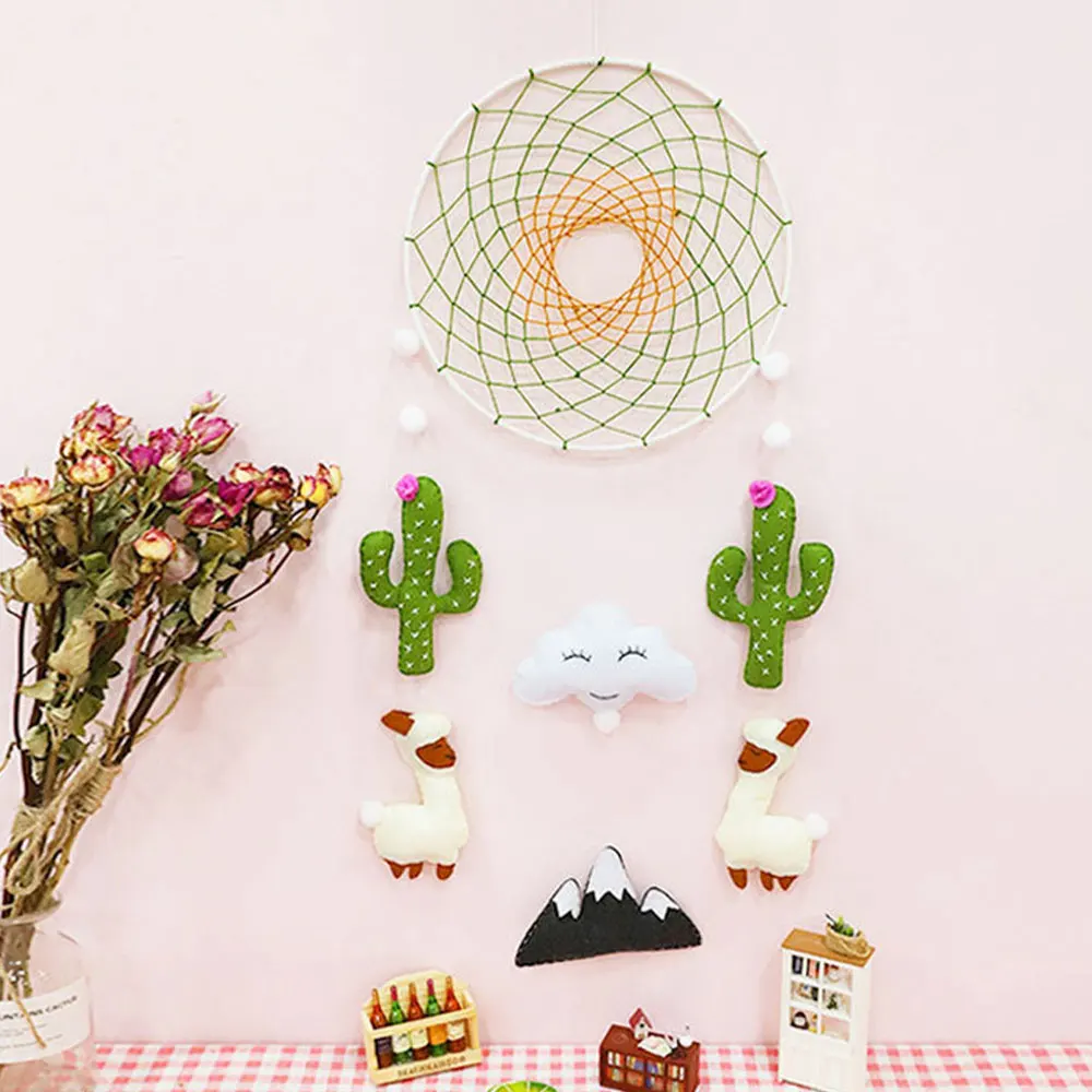 

DIY Handcraft Non-Woven Dream Catcher Flower Felt Making Kit Handmade Cactus Bed Bell Toy for Children's Room Home Decor