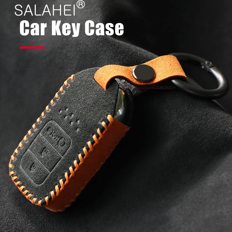 

Suede Leather Car Key Case Cover Shell Fob For Honda Civic CR-V HR-V Agreement Jade Crider Odyssey Pilot Ridgeline Accessories