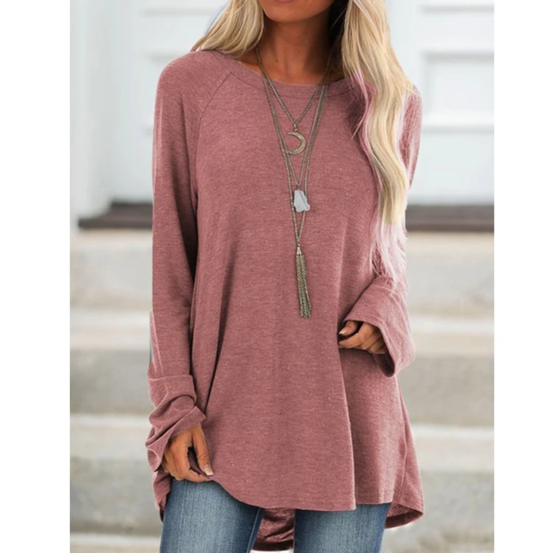 

Autumn Winter Women Fashion Solid Color Casual Round Neck Long Sleeve Pullover T-shirt Outdoor Daily Leisure Slim Skinny Top