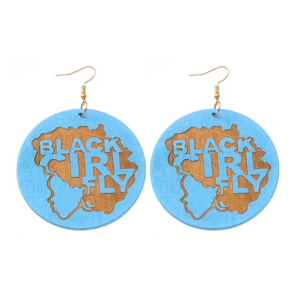 Этнические женские синие серьги в африканском стиле с надписью и головой