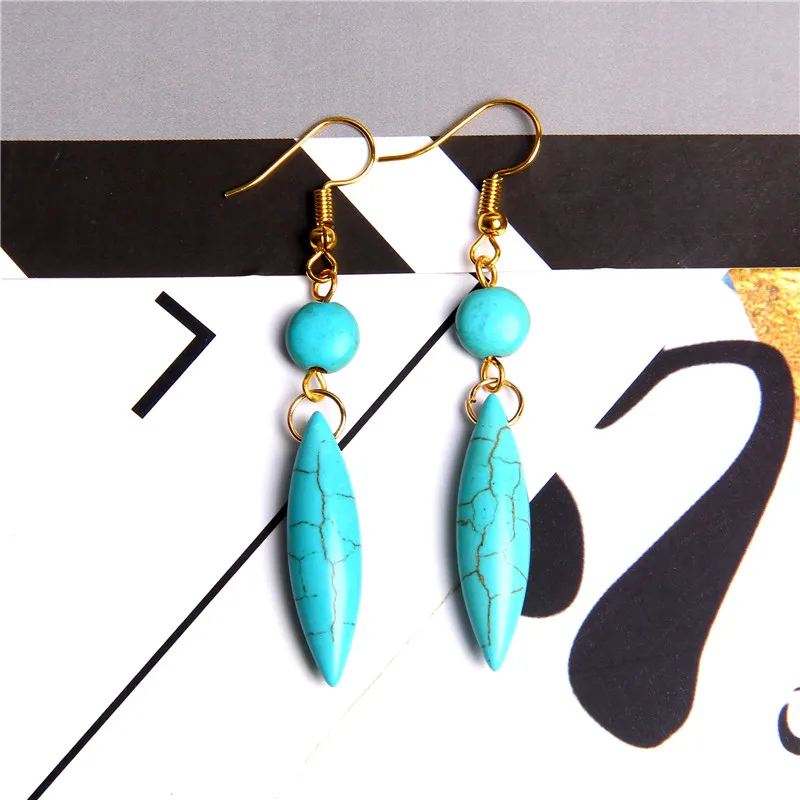 Натуральная бирюза камень серьги для девочек Античная Богемия нерегулярные