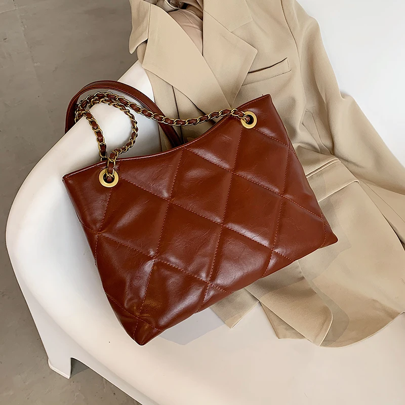 

Lattice Large Tote Bag 2021 Spring New High-Quality PU Leather Women's Designer Handbag High Capacity Shoulder Messenger Bag