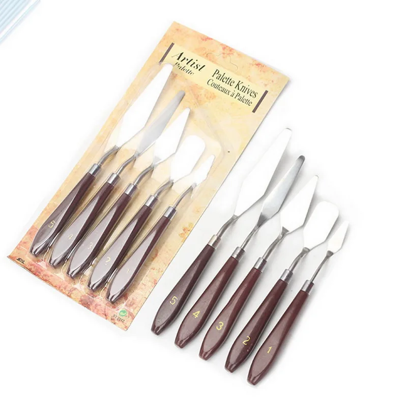 

5pcs/set Stainless Steel Spatula Baking Pastry Tools Fondant Cream Mixing Scraper Oil Painting Shovel New