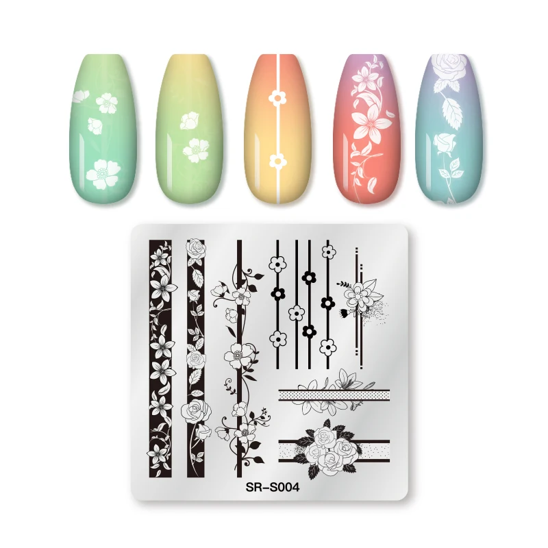 Квадратные штамповочные пластины для ногтей с цветочным дизайном трафарет