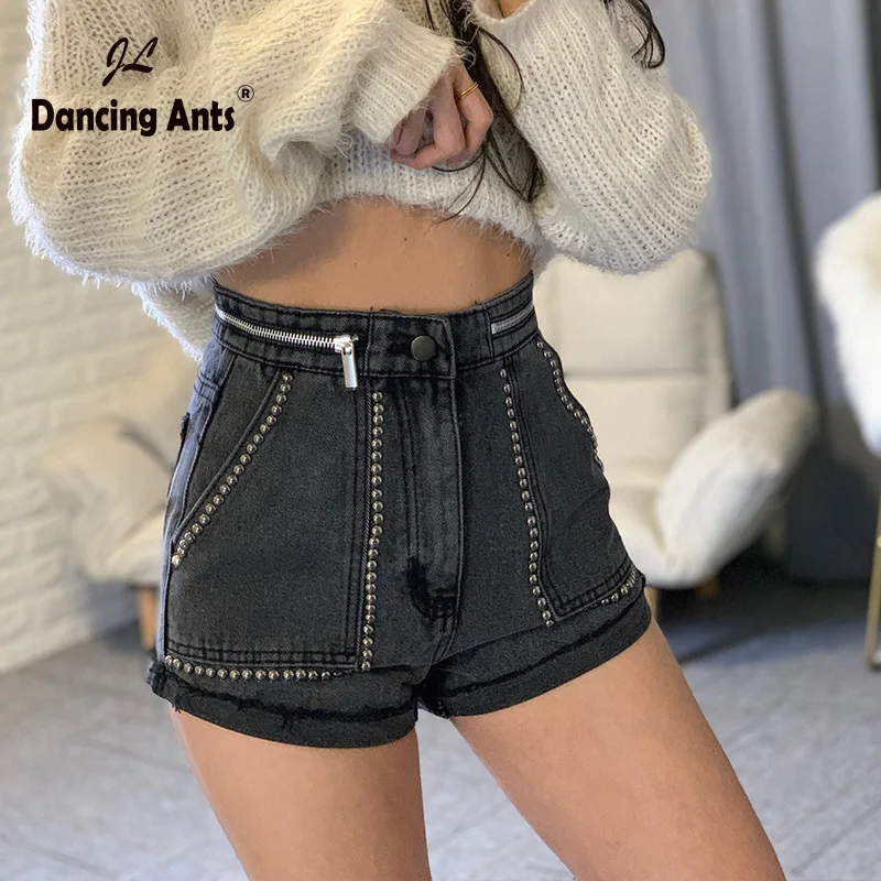 Женские шорты с высокой талией и широкими штанинами прямые из джинсовой ткани 2020