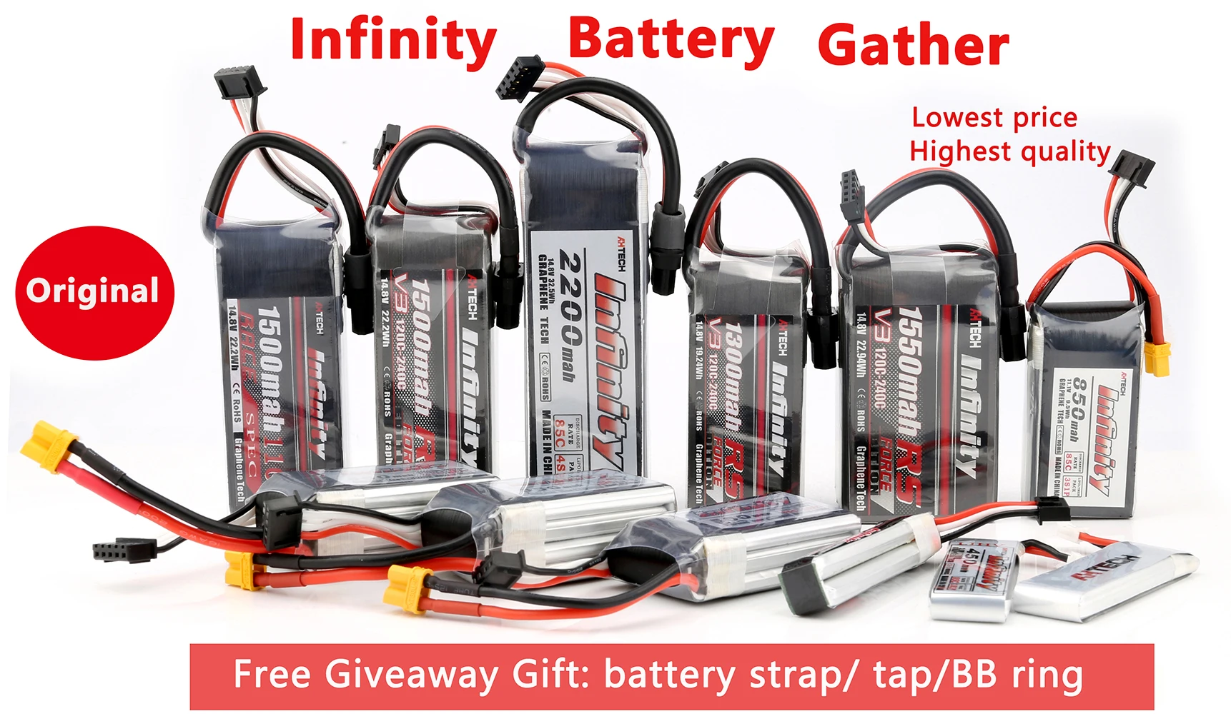 Bater&iacute;a de litio Infinity 1S 2S 3S 4S LiPo 450/550/850/1300/1500/1550/2200mAh 85C 95C XT30 XT60, enchufe para Dron de carreras FPV-0
