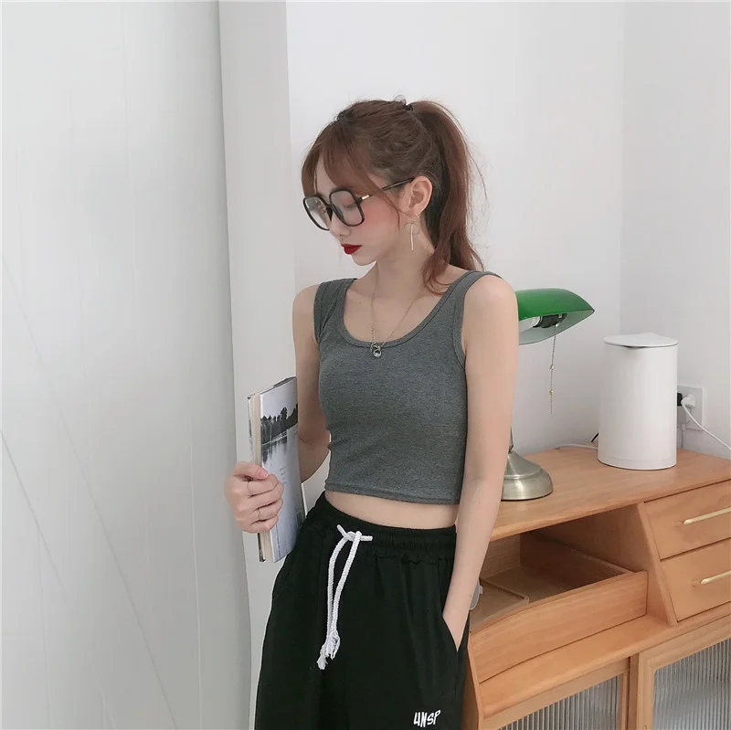 

Women's Cotton Short Camisole Summer Ins Fashionable Outdoor Wear Korean High Waist Navel Sports Inner Match Thin Sleeveless Top