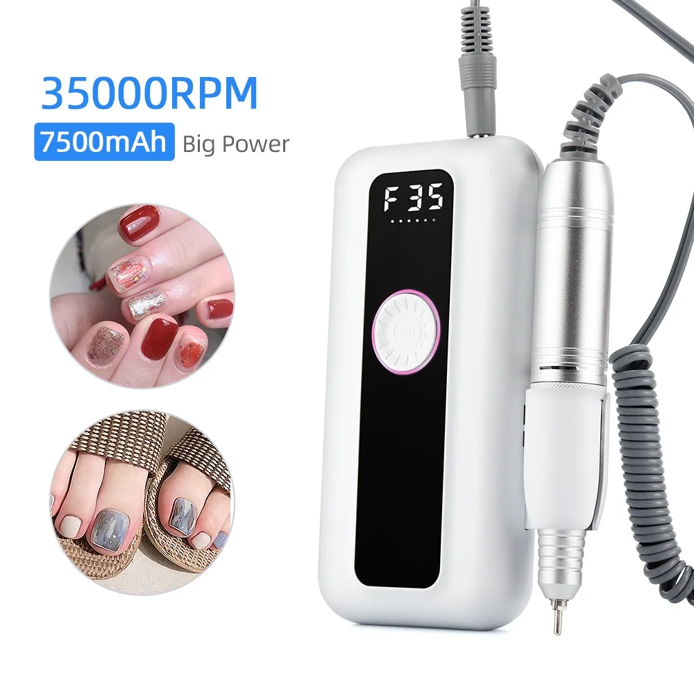 

35000RPM Rechargeable Electric Nail Drill Machine 7500mAh Manicure Nail Gel Polisher Nail File Apparatus Nail Sander Salon Tools