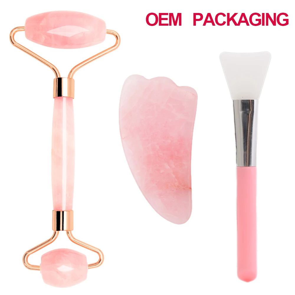 Нефритовый роликовый массажер для подтяжки лица розовый КВАРЦЕВЫЙ лицевой ролик