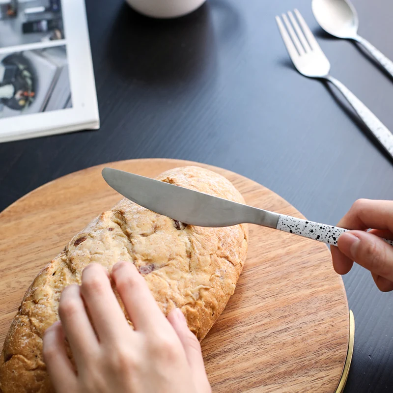 Матовая Сталь обеденная ложка набор столовых приборов золотистого ножи наборы