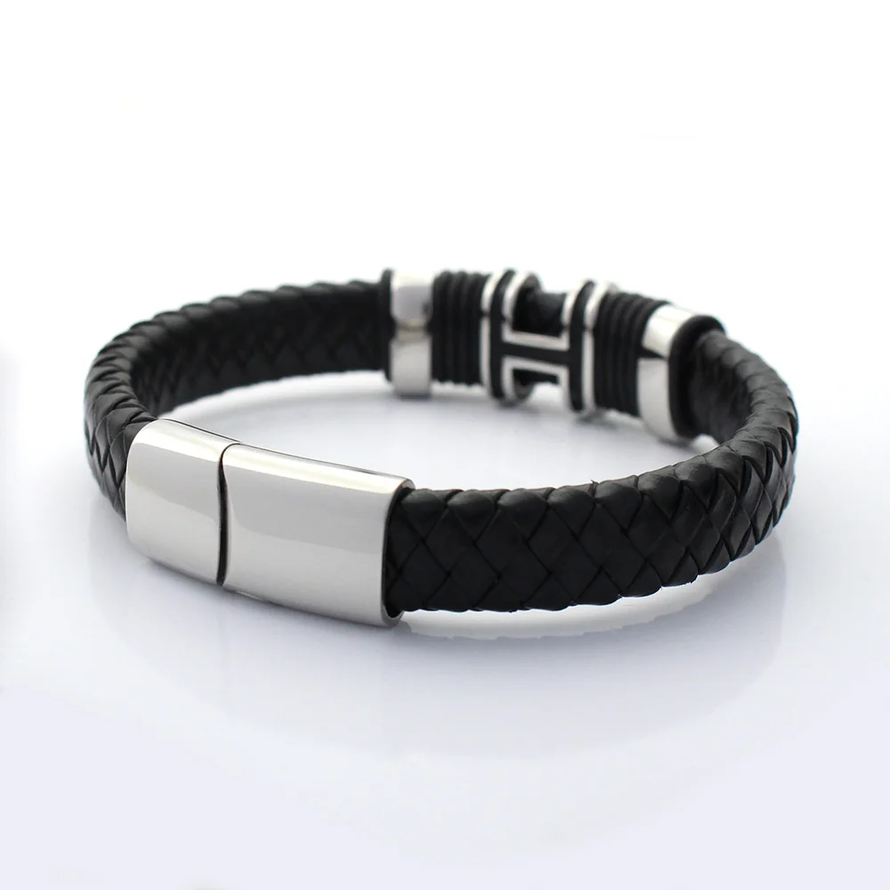 Плетеный браслет из натуральной кожи в стиле ретро ширина 12 мм H-образные