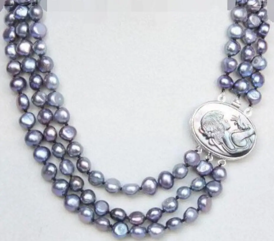 Модные ювелирные изделия Бесплатная доставка барокко 16 &quot-18&quot 3 ряда 9 мм серый