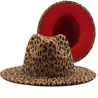 new wide brim leopard red bottom fedora ladies wool felt hat women men party trilby jazz church hats patchwork panama cap