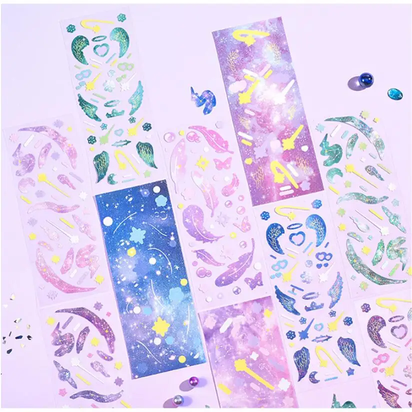 

2Sheet Stickers Romantic Shiny dreamy gradient diy Color feather Decorative scrapbook night sky stars 168*65mm