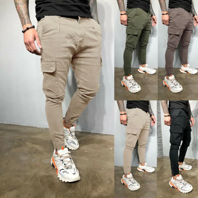 Мужские облегающие спортивные брюки повседневные с карманами для бега