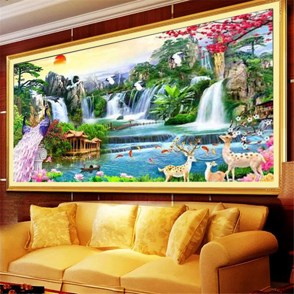 

Huacan 5D Diamond Embroidery Waterfall Art Diamond Painting Mosaic Cross Stitch Kits Landscape Home Decor