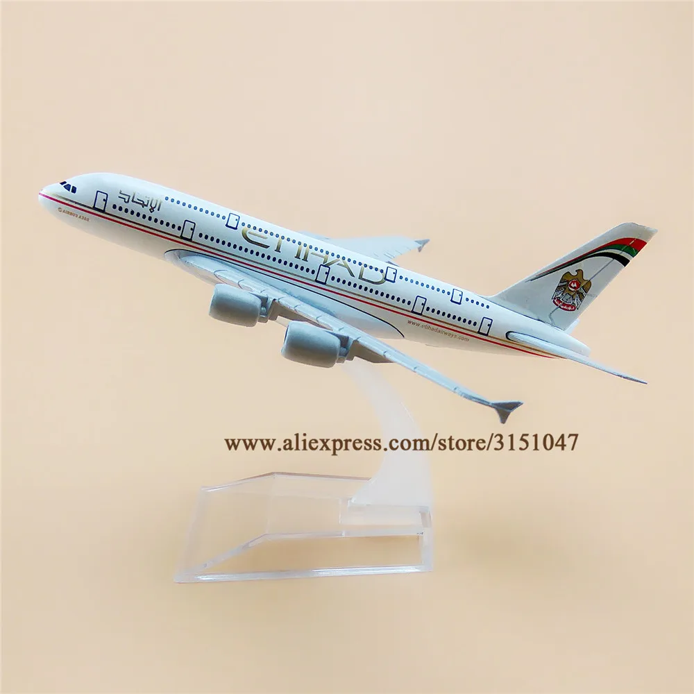 

16cm Metal Alloy Plane Model Air Etihad A380 Airbus 380 Airplane Model w Stand Aircraft Kids Diecast Gift