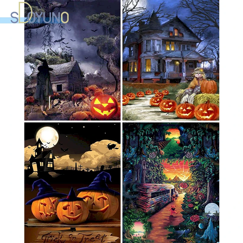 

SDOYUNO 60X75cm DIY Paint by Number Halloween Night Oil Painting By Numbers On Cavans castle Frame Coloring By Numbers Gift