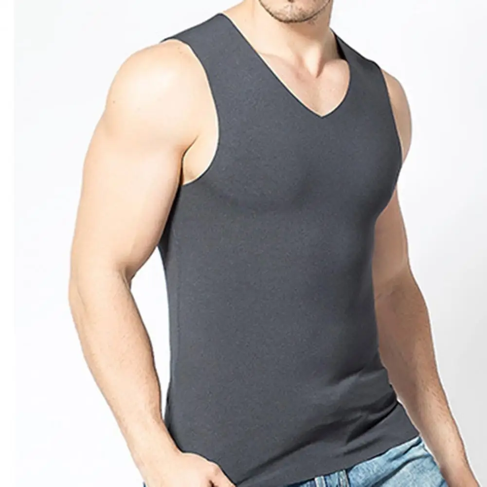 

Men Winter Thermal Underwear Tops Body Sleeveless Vest Invisible Thermo Warmer Solid Color Thick Thermal Vest Basic Tank Top