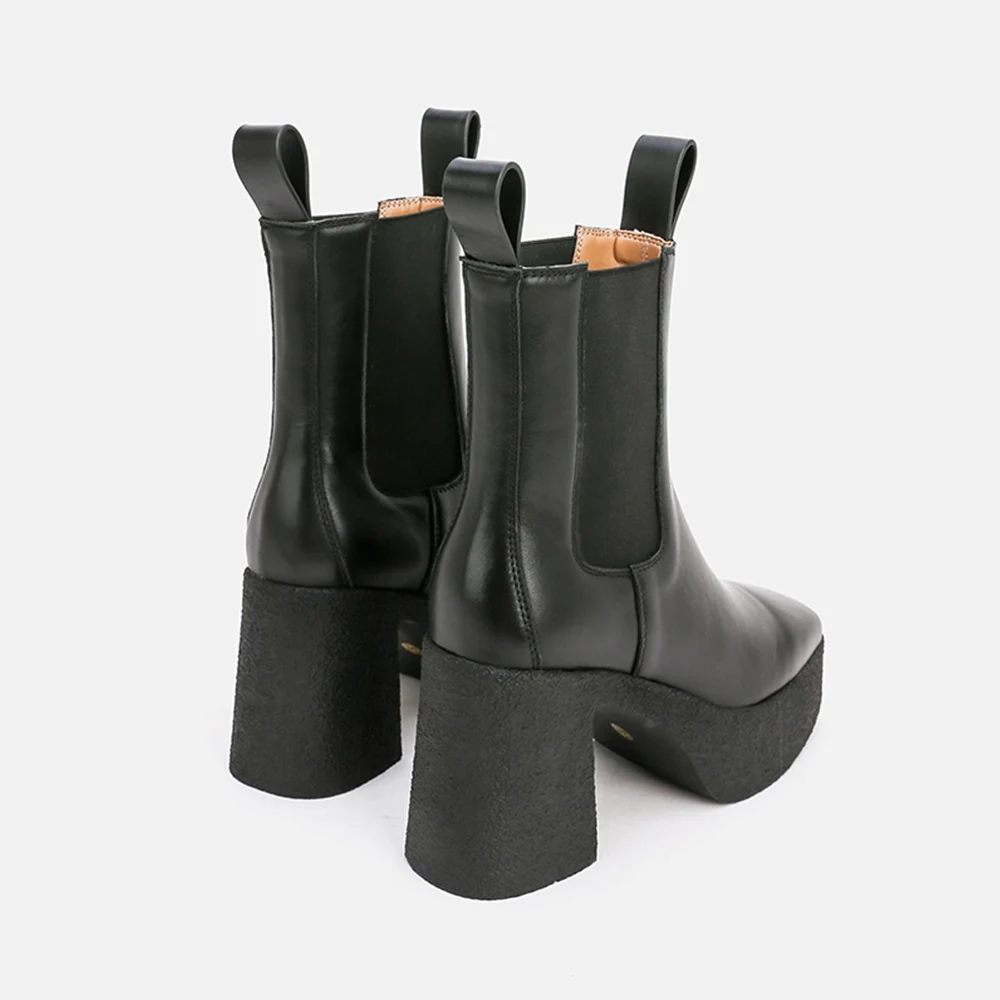 MUMANI Chelsea Boots New 2022 Woman‘s High Heels British Genuine Leather Lady Shoes Square Toe Platform Slip-On ANKLE Boots