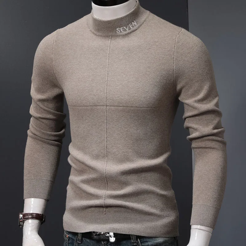 Winter Half Turtleneck Sweater Men Long Sleeve Standard Knitted Pullover Mens Clothes
